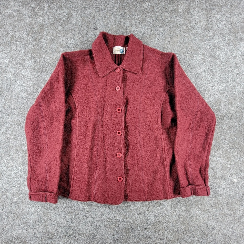 Paul Harris Design Button Up Jacket Womens S Red Textured Boiled Wool Classic